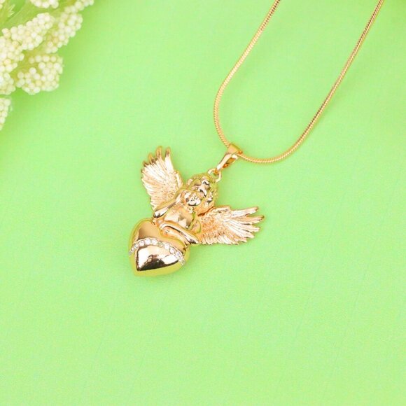 Rose Gold Angel Pendant with Heart and Wings – Elegant Spiritual Charm, XPPT1404 - Picture 12 of 13